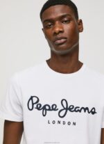 Men White Pepe Jeans Short-Sleeved Cotton T-Shirt 60J401002 - Image 3