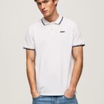 Men White Pepe Jeans Trimmed Cotton Pique Polo Shirt 60J401090