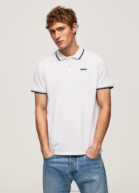 men_white_pepe_jeans_trimmed_cotton_pique_polo_shirt_60j401090.jpg Men White Pepe Jeans Trimmed Cotton Pique Polo Shirt 60J401090 - Image 1