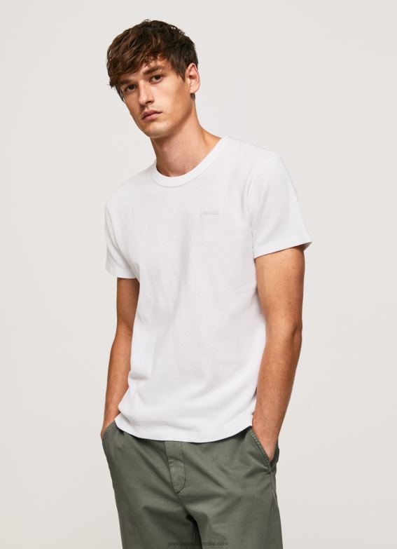 men_white_pepe_jeans_waffle_knit_cotton_t_shirt_60j40960.jpg Men White Pepe Jeans Waffle Knit Cotton T-Shirt 60J40960 - Image 1
