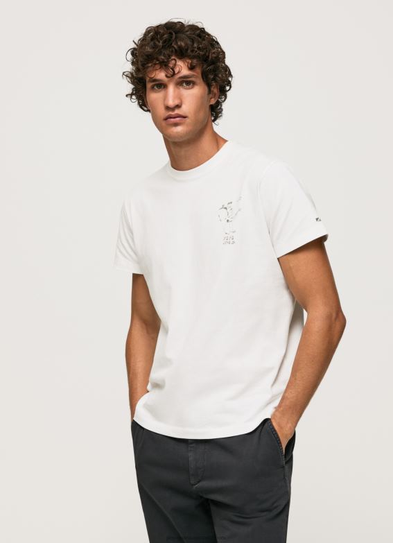 Men White Pepe Jeans Washed And Dyed Cotton T-Shirt 60J40942 - Image 1