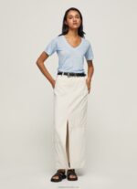 Women Bay Pepe Jeans Linen V-Neck T-Shirt 60J40466 - Image 2