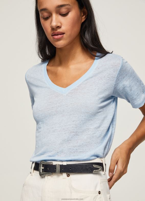women_bay_pepe_jeans_linen_v_neck_t_shirt_60j40466.jpg Women Bay Pepe Jeans Linen V-Neck T-Shirt 60J40466 - Image 1