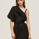 Women Black Pepe Jeans Asymmetrical Dress 60J40200