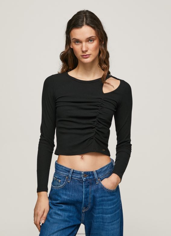 women_black_pepe_jeans_asymmetrical_long_sleeve_t_shirt_60j40405.jpg Women Black Pepe Jeans Asymmetrical Long Sleeve T-Shirt 60J40405 - Image 1