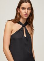 Women Black Pepe Jeans Casey Plain Satin Dress 60J40186 - Image 3