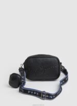 Women Black Pepe Jeans Embossed Logo Maxi Crossbody Bag 60J40713