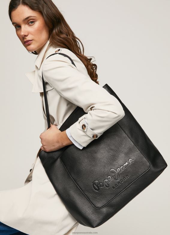 women_black_pepe_jeans_embossed_logo_tote_bag_60j40711.jpg Women Black Pepe Jeans Embossed Logo Tote Bag 60J40711 - Image 1