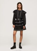 Women Black Pepe Jeans Embroidered Detailing Mini Dress 60J40190