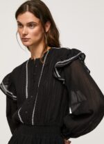 Women Black Pepe Jeans Embroidered Detailing Mini Dress 60J40190 - Image 3