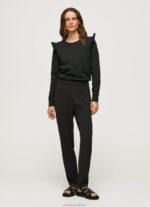Women Black Pepe Jeans Frilled Cotton Jumper 60J40283 - Image 2