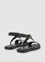 Women Black Pepe Jeans Irma Log Flat Leather Sandals 60J40661 - Image 4