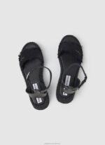 Women Black Pepe Jeans Kate Fabric Wedge Sandals 60J40671 - Image 2