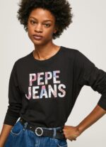Women Black Pepe Jeans Logo Patched Long Sleeved T-Shirt 60J40426