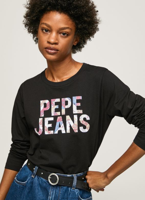 women_black_pepe_jeans_logo_patched_long_sleeved_t_shirt_60j40426.jpg Women Black Pepe Jeans Logo Patched Long Sleeved T-Shirt 60J40426 - Image 1