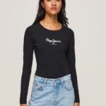 Women Black Pepe Jeans Long-Sleeved Cotton T-Shirt 60J40471