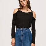 Women Black Pepe Jeans Long Sleeved T-Shirt With Straps 60J40399