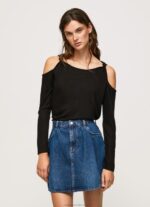 Women Black Pepe Jeans Long Sleeved T-Shirt With Straps 60J40399