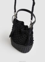 Women Black Pepe Jeans Macrame And Straw Bucket Bag 60J40741 - Image 2