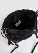 Women Black Pepe Jeans Macrame And Straw Bucket Bag 60J40741 - Image 3