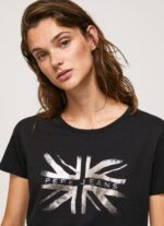 Women Black Pepe Jeans Metallic Logo Cotton T-Shirt 60J40414 - Image 3