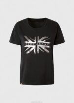 Women Black Pepe Jeans Metallic Logo Cotton T-Shirt 60J40414 - Image 5