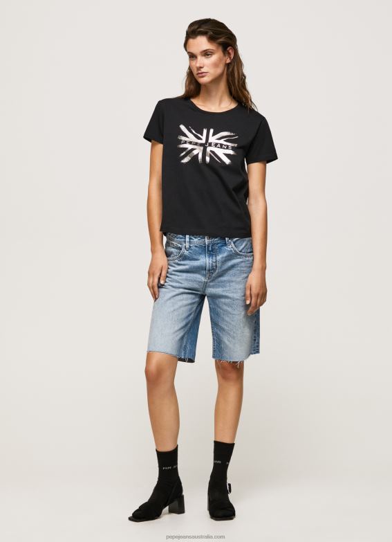 women_black_pepe_jeans_metallic_logo_cotton_t_shirt_60j40414.jpg Women Black Pepe Jeans Metallic Logo Cotton T-Shirt 60J40414 - Image 1