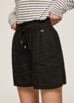 Women Black Pepe Jeans Paper Bag Linen Shorts 60J40489 - Image 3