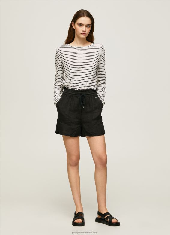women_black_pepe_jeans_paper_bag_linen_shorts_60j40489.jpg Women Black Pepe Jeans Paper Bag Linen Shorts 60J40489 - Image 1
