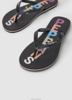 Women Black Pepe Jeans Rake Letters Beach Flip Flops 60J40697 - Image 3