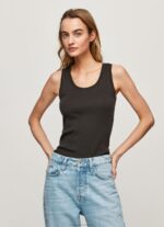 Women Black Pepe Jeans Ribbed Armhole-Sleeved T-Shirt 60J40440 - Image 3