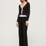 Women Black Pepe Jeans Ribbed Knit Trousers 60J40306