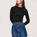 Women Black Pepe Jeans Ribbed Long Sleeve T-Shirt 60J40407