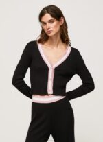 Women Black Pepe Jeans Ribbed V Neck Cardigan 60J40264