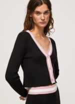 Women Black Pepe Jeans Ribbed V Neck Cardigan 60J40264 - Image 3
