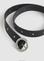 Women Black Pepe Jeans Round Buckle Leather Belt 60J40762 - Image 2