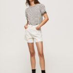 Women Black Pepe Jeans Ruffled-Sleeves Striped T-Shirt 60J40391