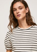 Women Black Pepe Jeans Ruffled-Sleeves Striped T-Shirt 60J40391 - Image 3