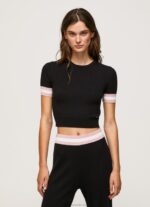Women Black Pepe Jeans Short Sleeved Round Neck Top 60J40263