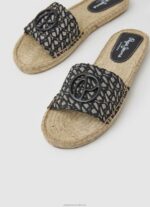 Women Black Pepe Jeans Siva Jacquard Jute Sandals 60J40683 - Image 3