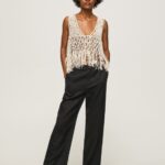 Women Black Pepe Jeans Straight Trousers In Flowy Fabric 60J40291