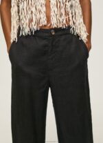 Women Black Pepe Jeans Straight Trousers In Flowy Fabric 60J40291 - Image 3