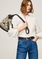 Women Black Pepe Jeans Straw Bucket Bag 60J40719