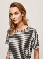 Women Black Pepe Jeans Striped Print T-Shirt 60J40459 - Image 3