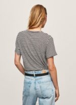 Women Black Pepe Jeans Striped Print T-Shirt 60J40459 - Image 4