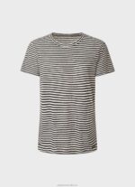 Women Black Pepe Jeans Striped Print T-Shirt 60J40459 - Image 5