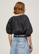 Women Black Pepe Jeans V-Neck Cropped Fit Top 60J40374 - Image 4