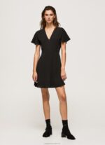Women Black Pepe Jeans V Neck Short Dress 60J40195 - Image 2