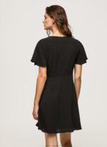 Women Black Pepe Jeans V Neck Short Dress 60J40195 - Image 4