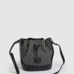 Women Black Pepe Jeans Woven Jacquard Bucket Bag 60J40730
